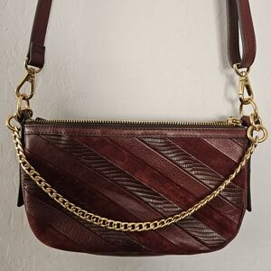 Fossil Elegant Burgundy Shoulder Bag with Gold Chain
